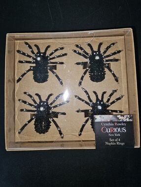 Cynthia Rowley 6 Napkin Rings Beaded Spiders New In Box